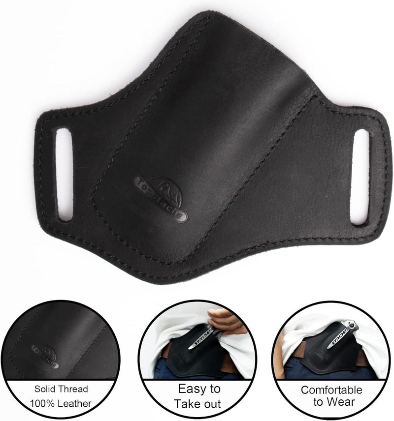 topstache Handmade Leather Pocket EDC Belt Folding Knife Sheath for Man,Cross Draw Right Side Carry Open Top for 5 inch Folding Knife,Black - Image 3